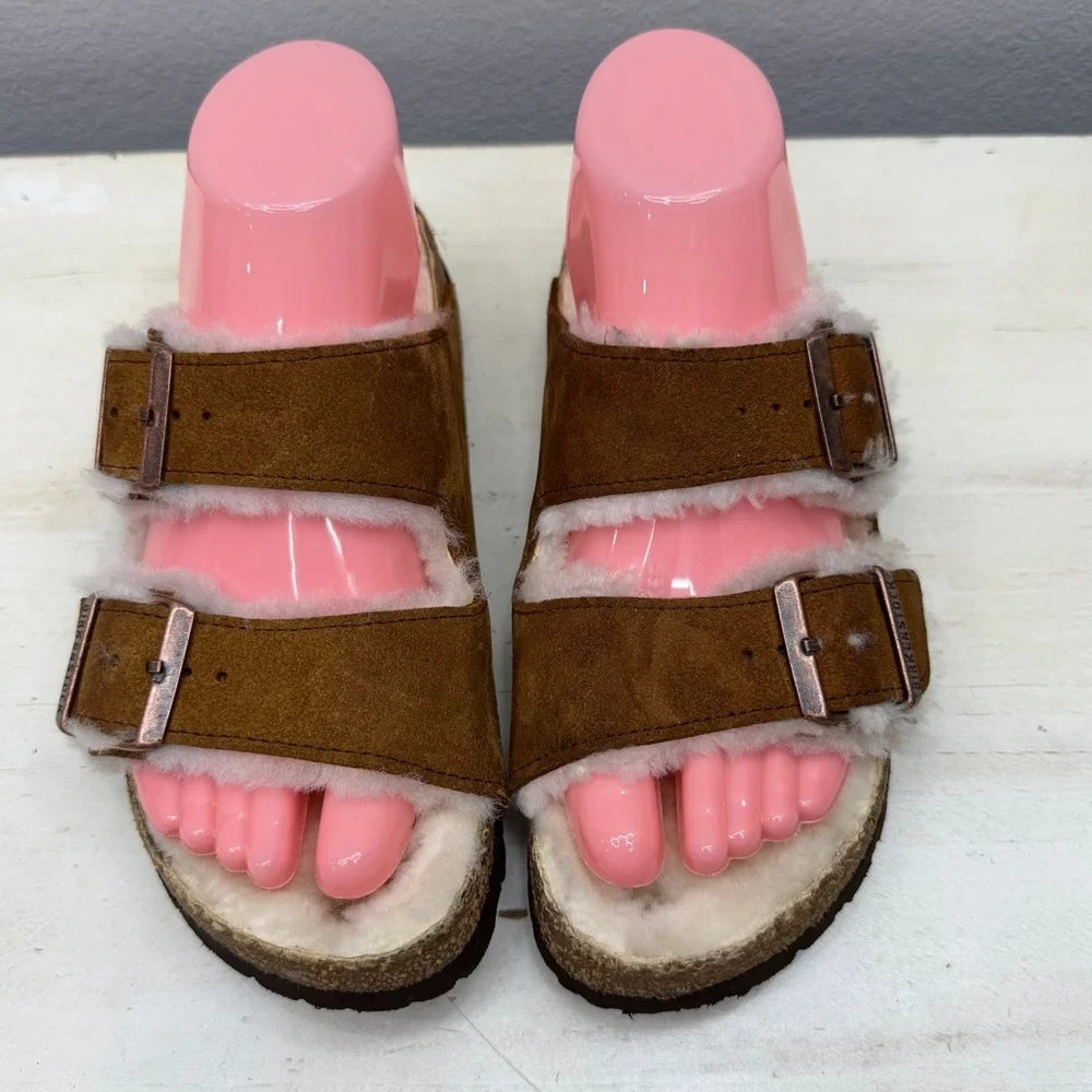 Birkenstock Brown Suede Shearling Arizona Sandals Size 37